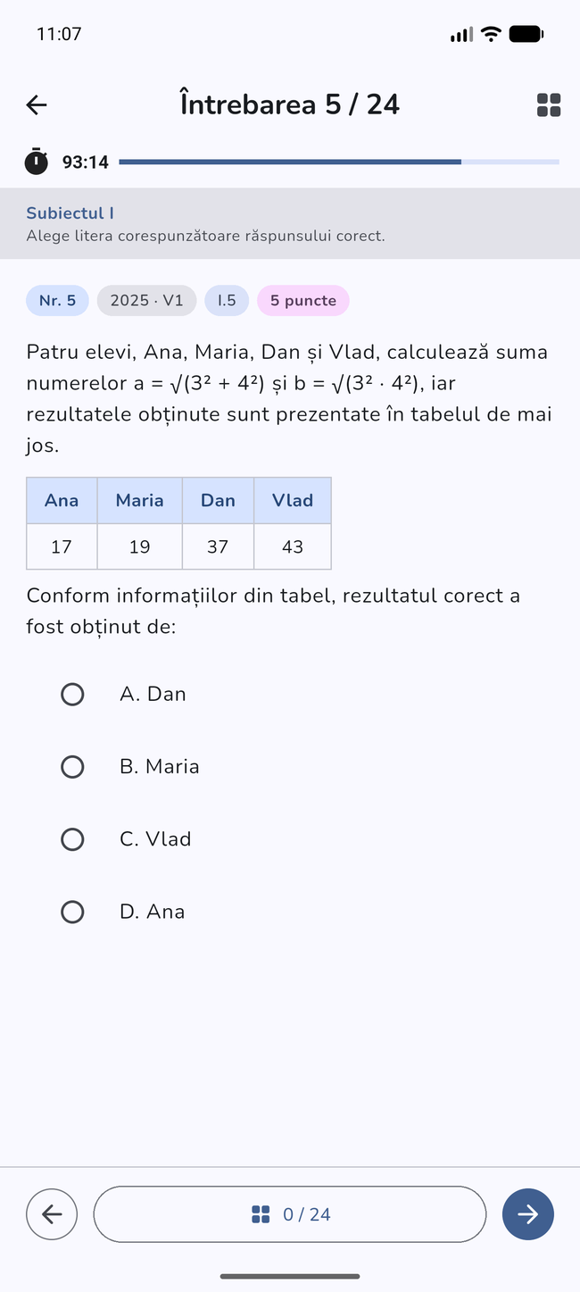 Întrebare dintr-un test